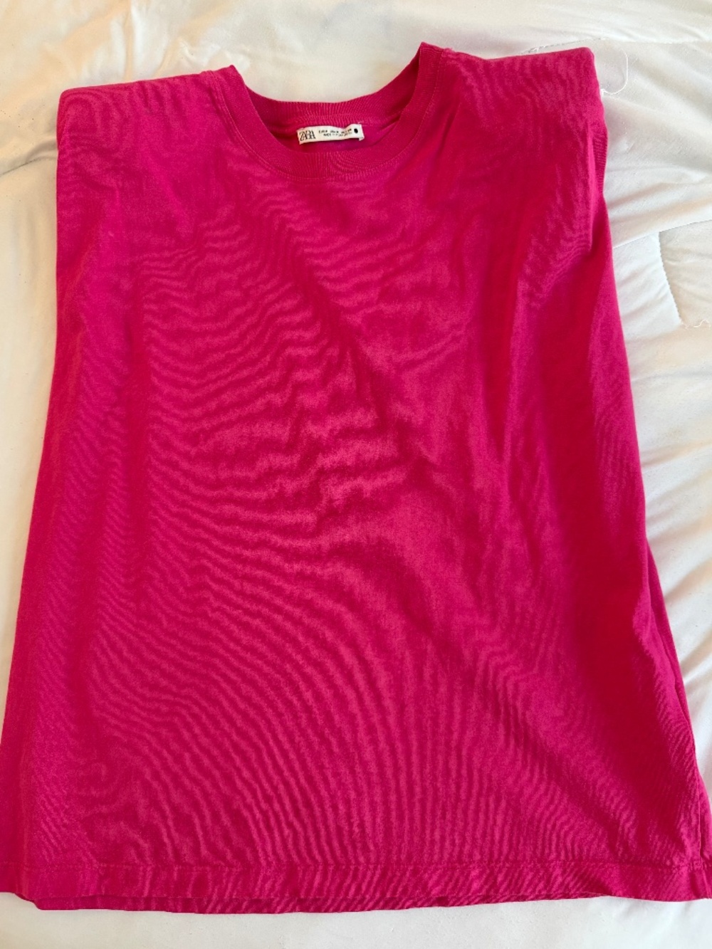 ZARA Fuchsia Hot Pink Crew Neck T-Shirt Top Size M